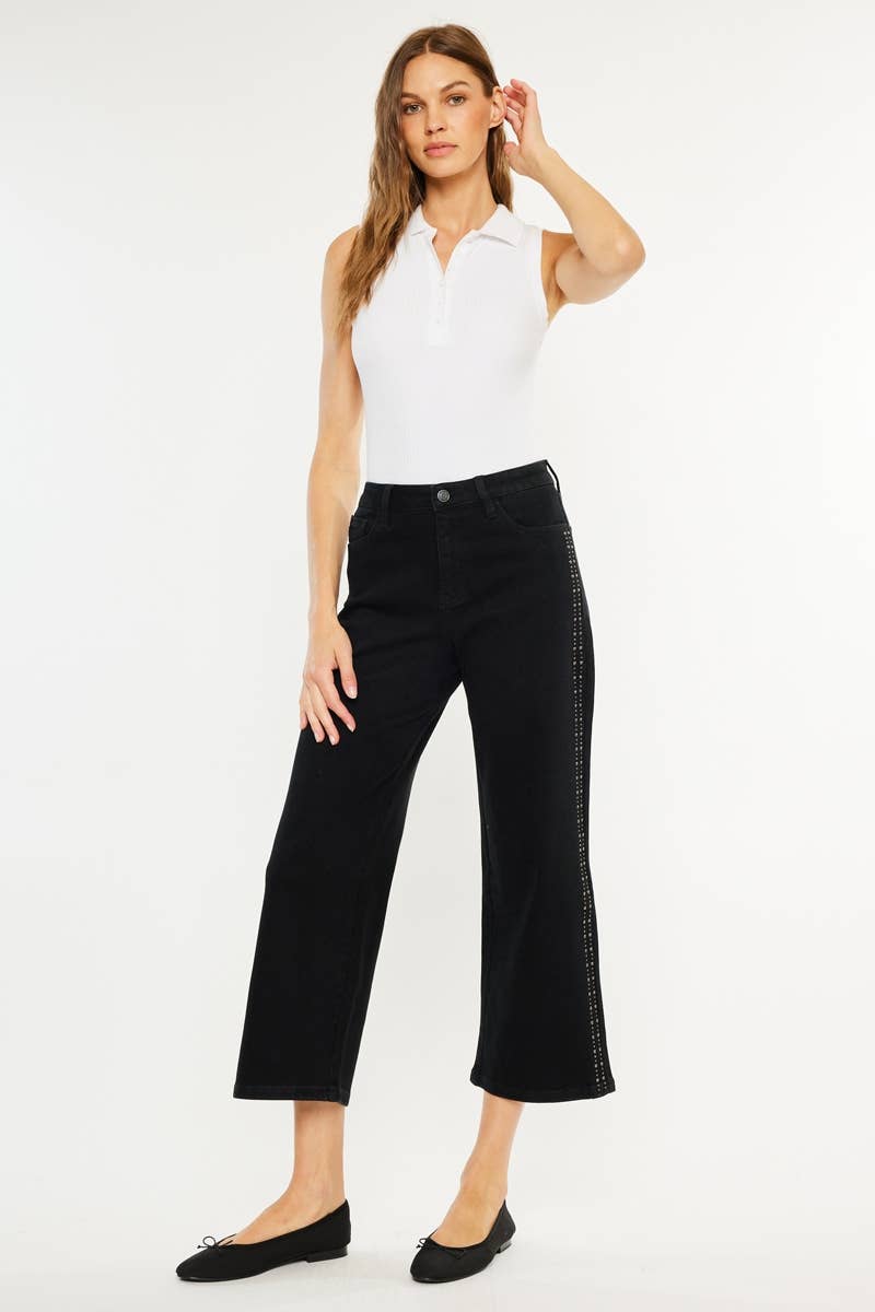 Kancan HIGH RISE CROP WIDE LEG JEANS: BLACK