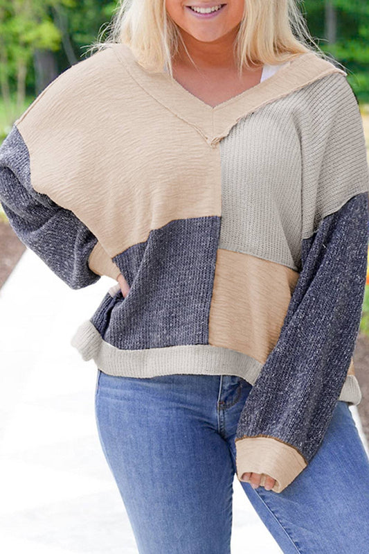 Plus Size Textured Patchwork Reverse Seam Top: Ashleigh Blue