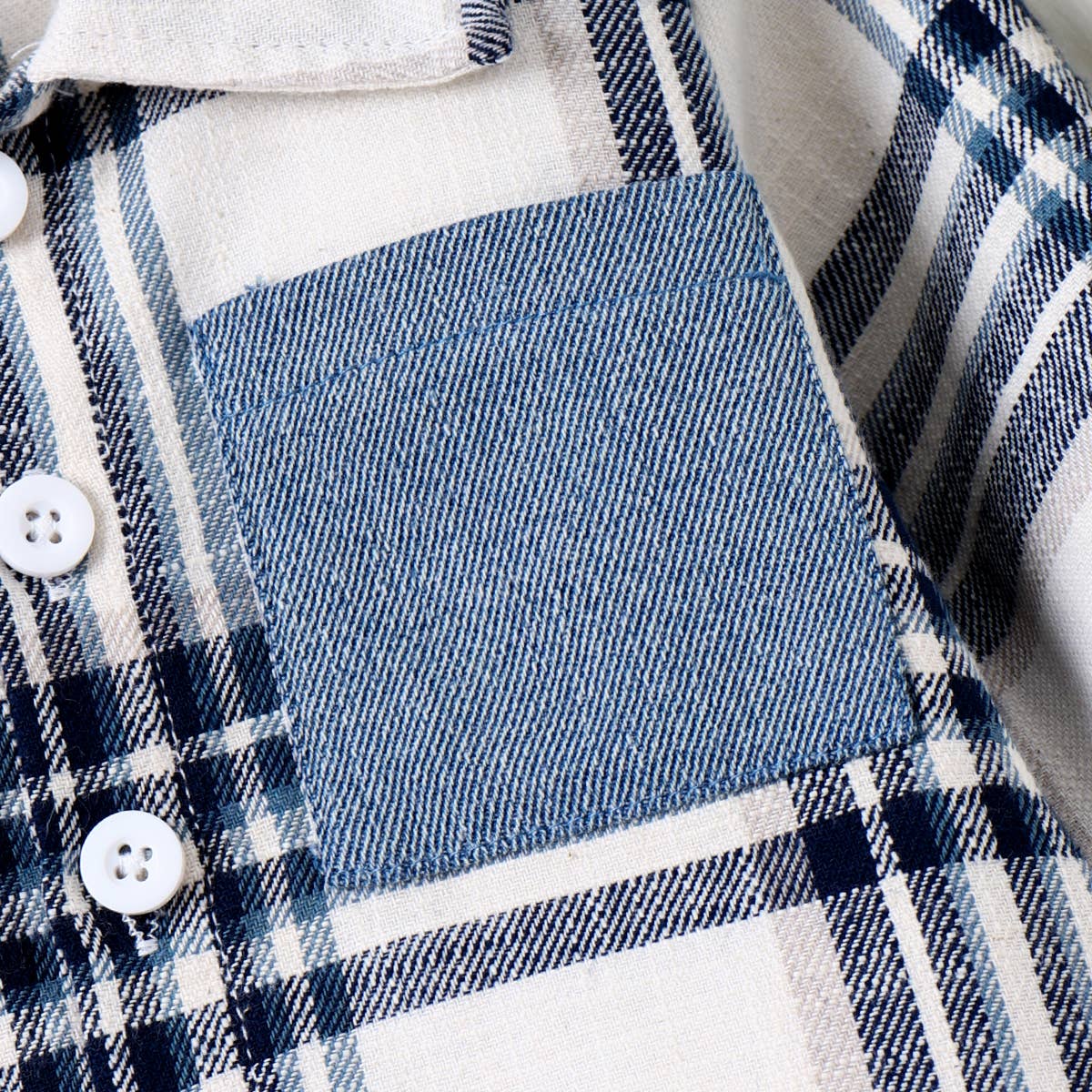 2pcs Baby Boy Patch Pocket Long-sleeve Plaid Shirt and Jeans: Blue / 12-18M