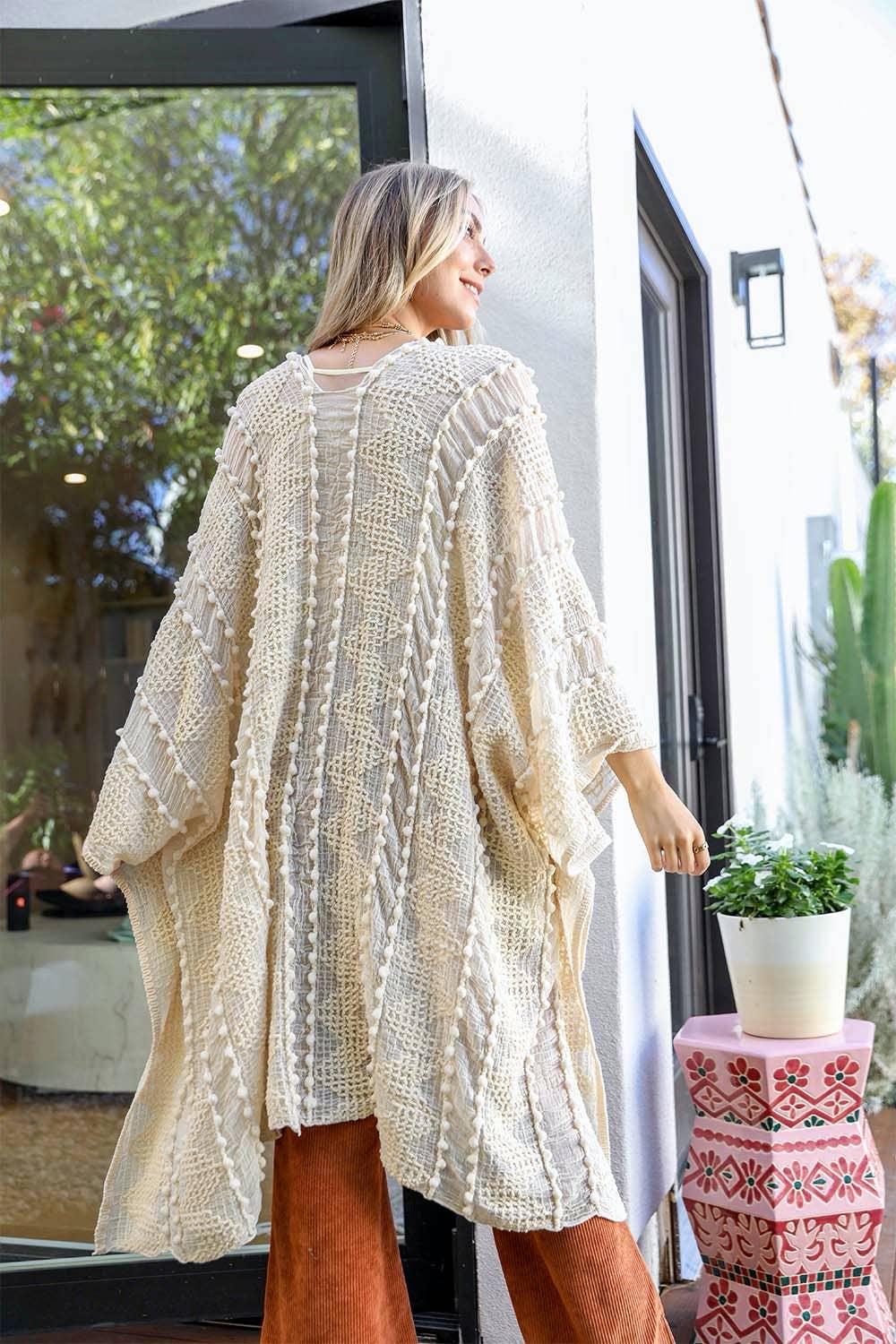 Boho Zig Zag Pattern Kimono: Cream