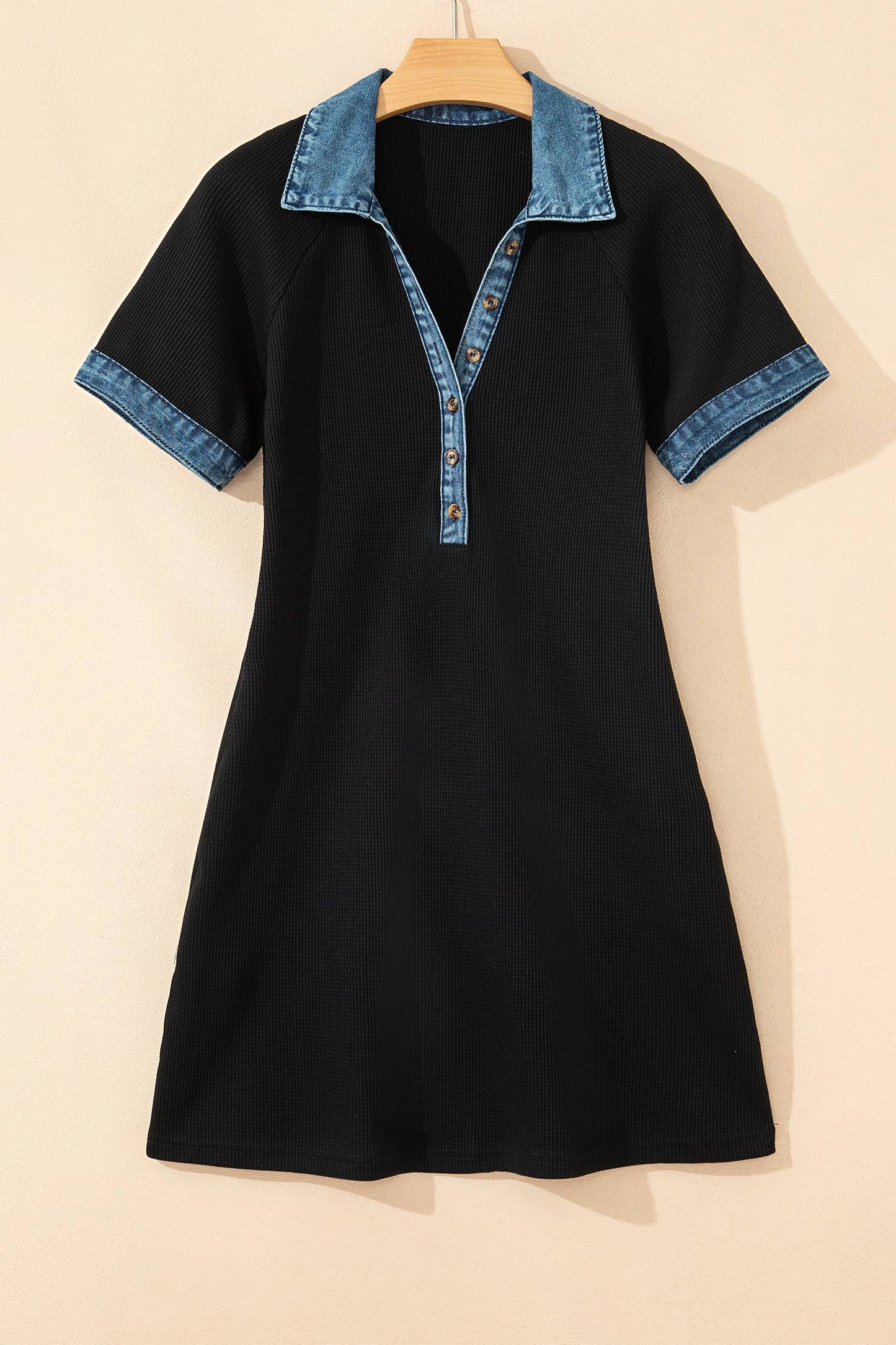 Knit Denim Contrast Trim Patchwork Dress