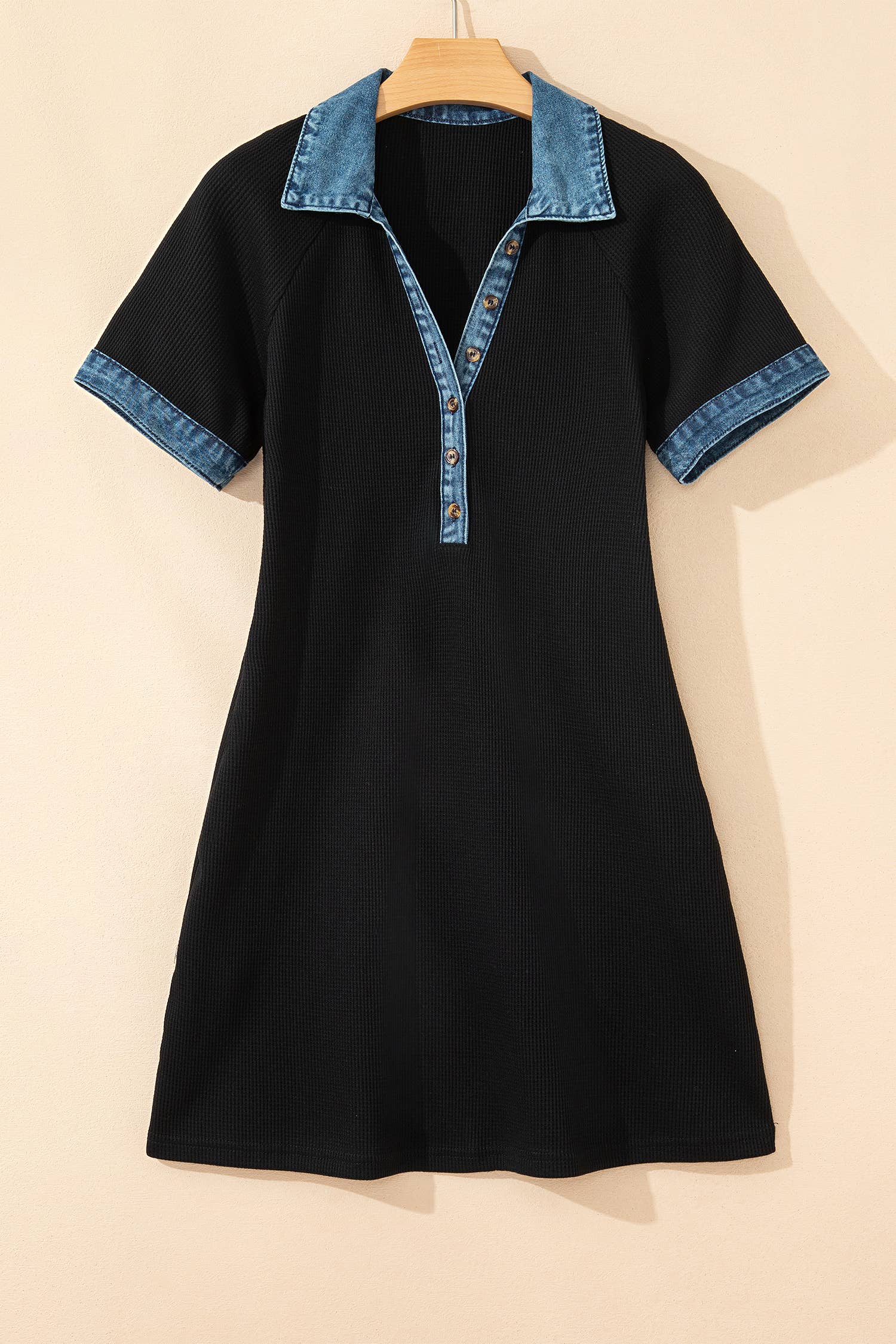Knit Denim Contrast Trim Patchwork Dress