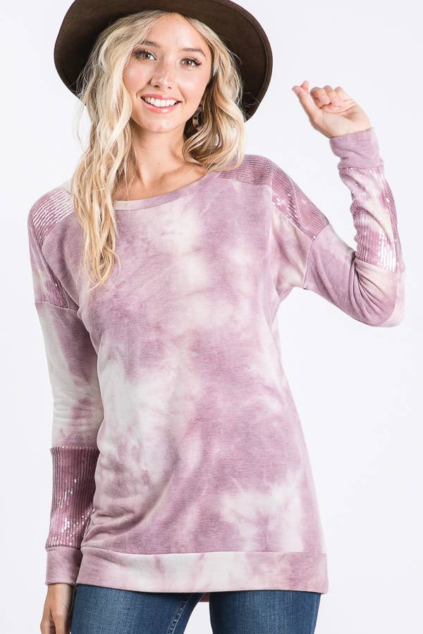 Tie Dye Sequin Contrast Top  Purple