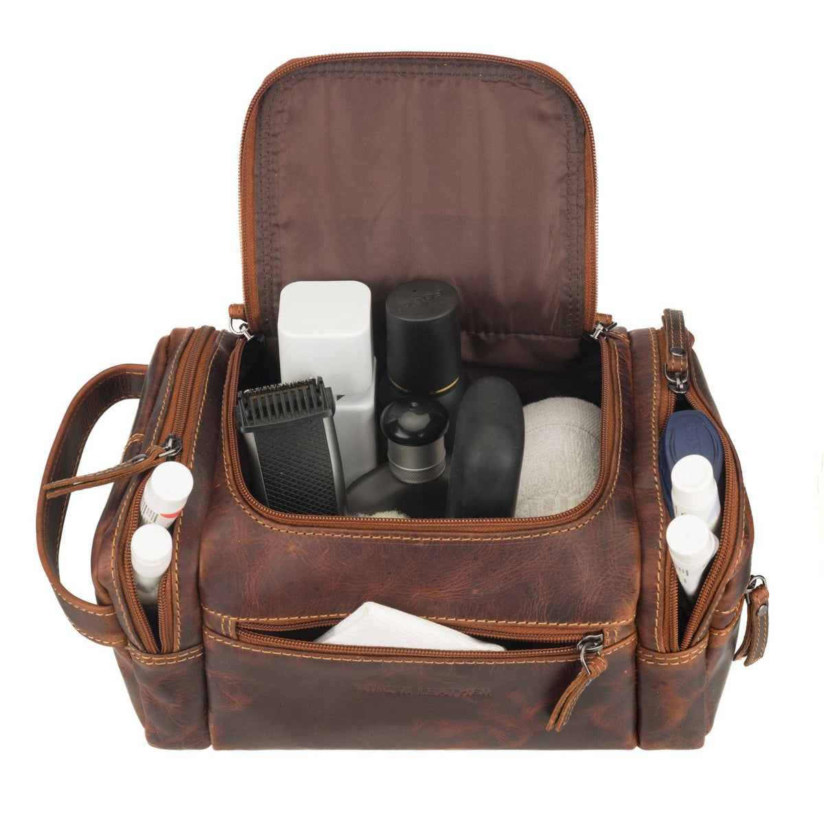Premium Leather Toiletry Bag, Dopp Kit for Men – Winston – Chestnut