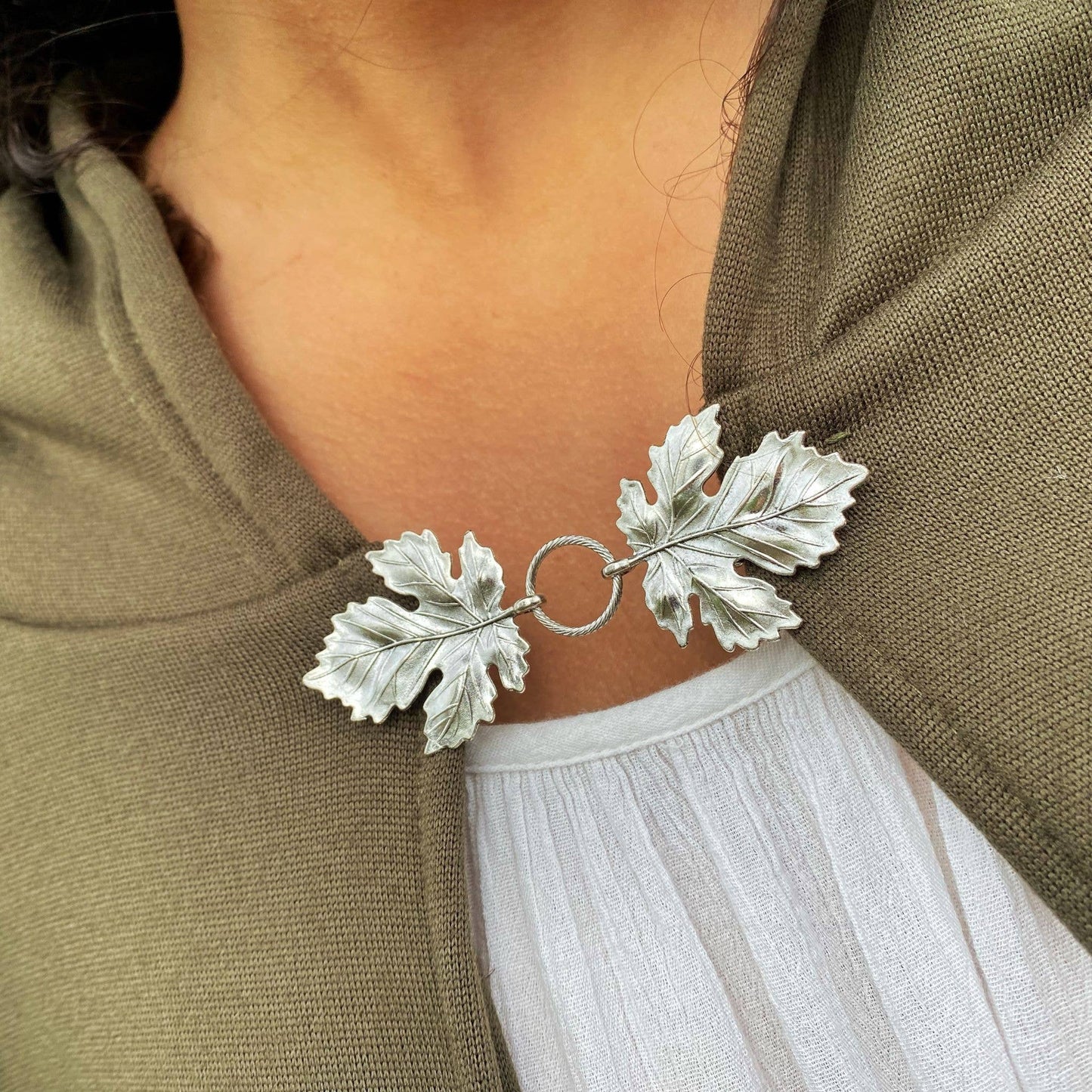 Dress Cinch Clips for Clothes, Silver Metal Leaves Boho