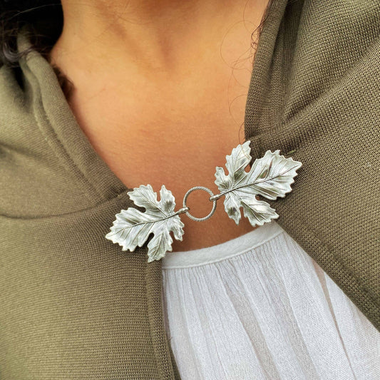 Dress Cinch Clips for Clothes, Silver Metal Leaves Boho