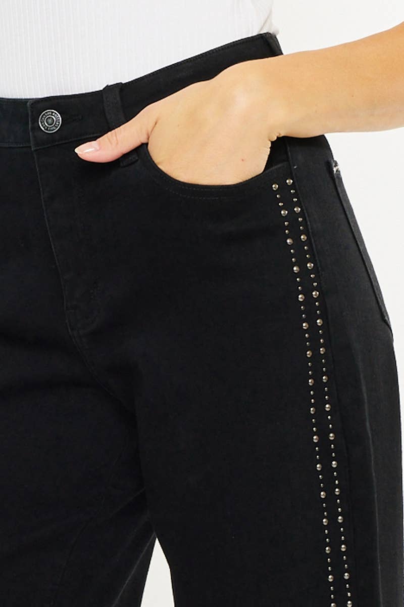 Kancan HIGH RISE CROP WIDE LEG JEANS: BLACK