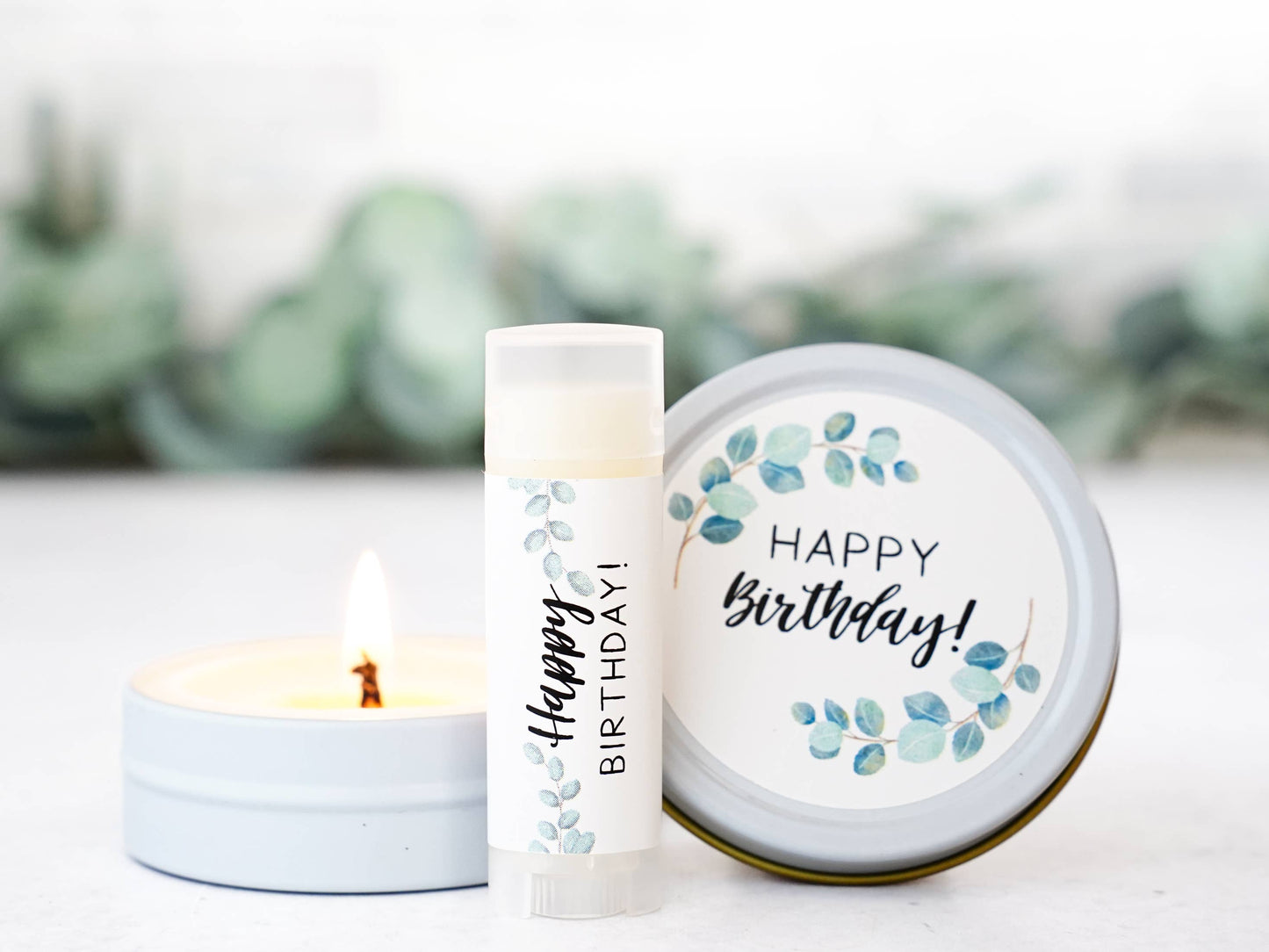 Happy Birthday - Small favor or gift: Lavender / Candle and Lip Balm SET in drawstring bag