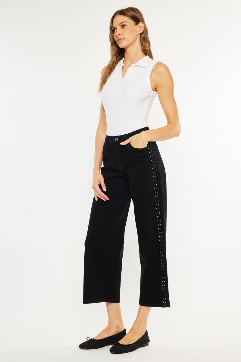 Kancan HIGH RISE CROP WIDE LEG JEANS: BLACK