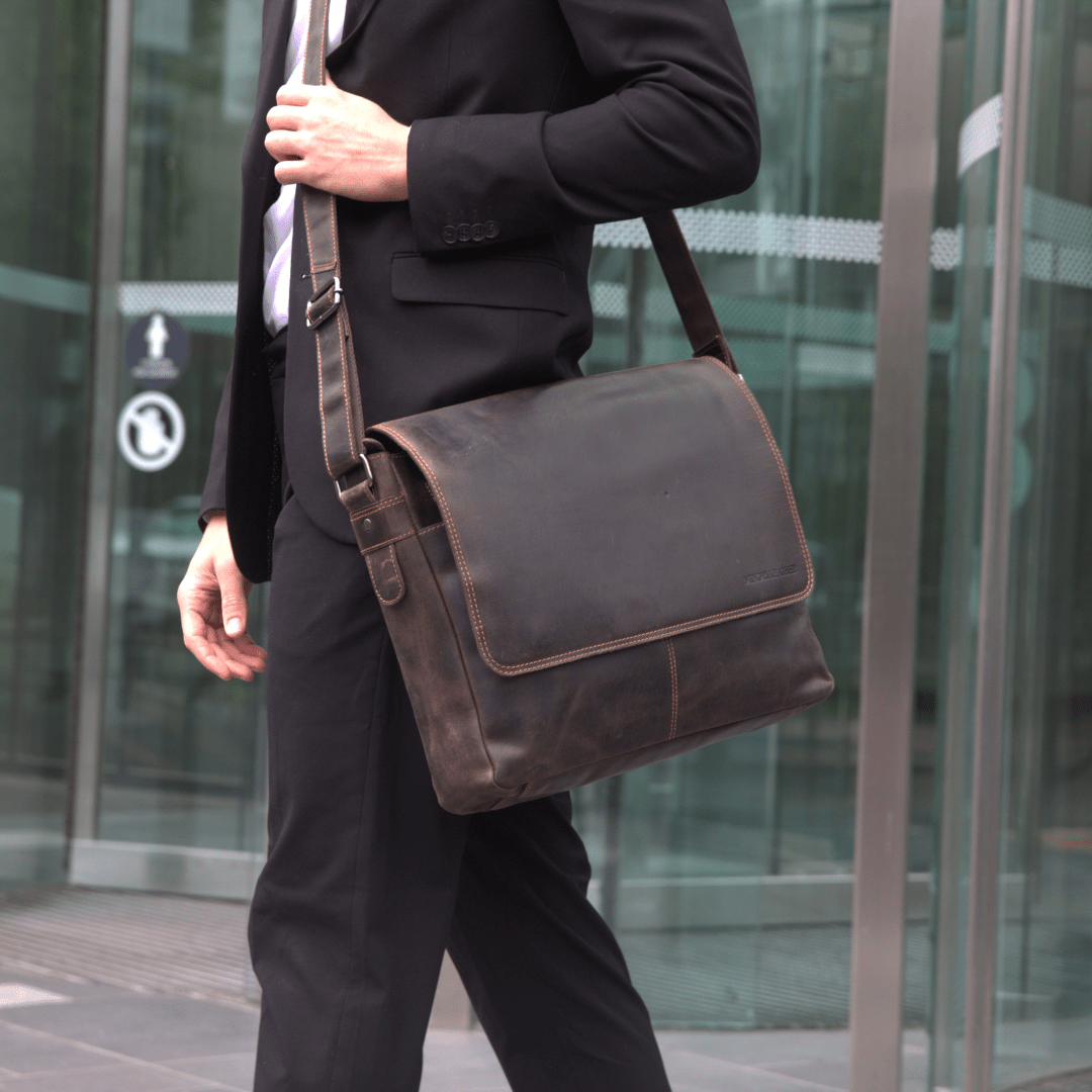 Richmond Full Grain Leather Laptop Messenger Bag 16 Inch for Men,  Work Bag, Brown