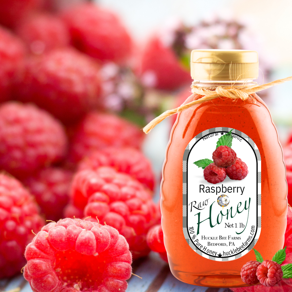 Raspberry Infused Raw Honey: 1 lb Bottle