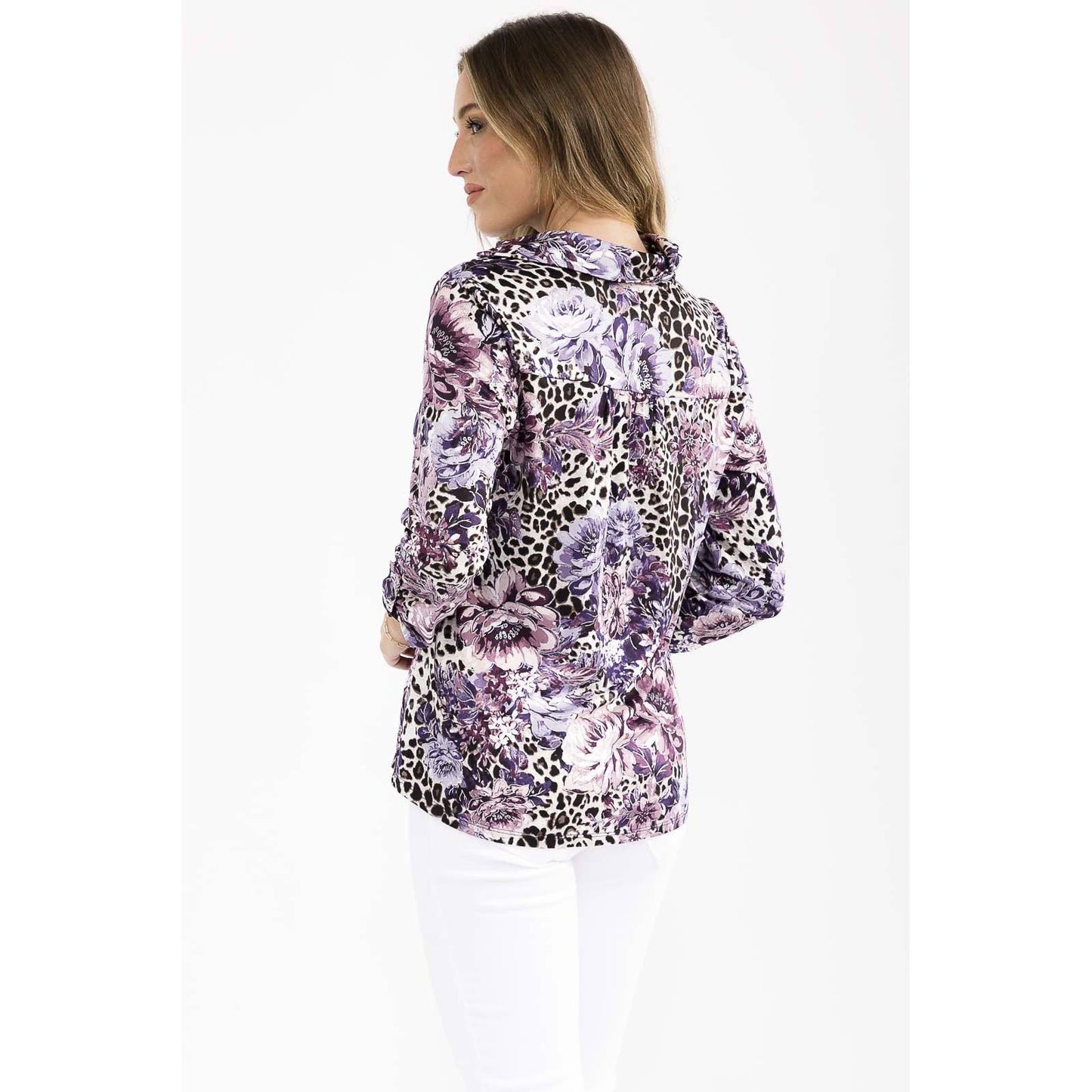 FLORAL FOIL COLLAR SHIRT: BLACK/PLUM/SILVER