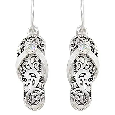 Antique Silver Crystal Ab Filigree Flip Flop Earring