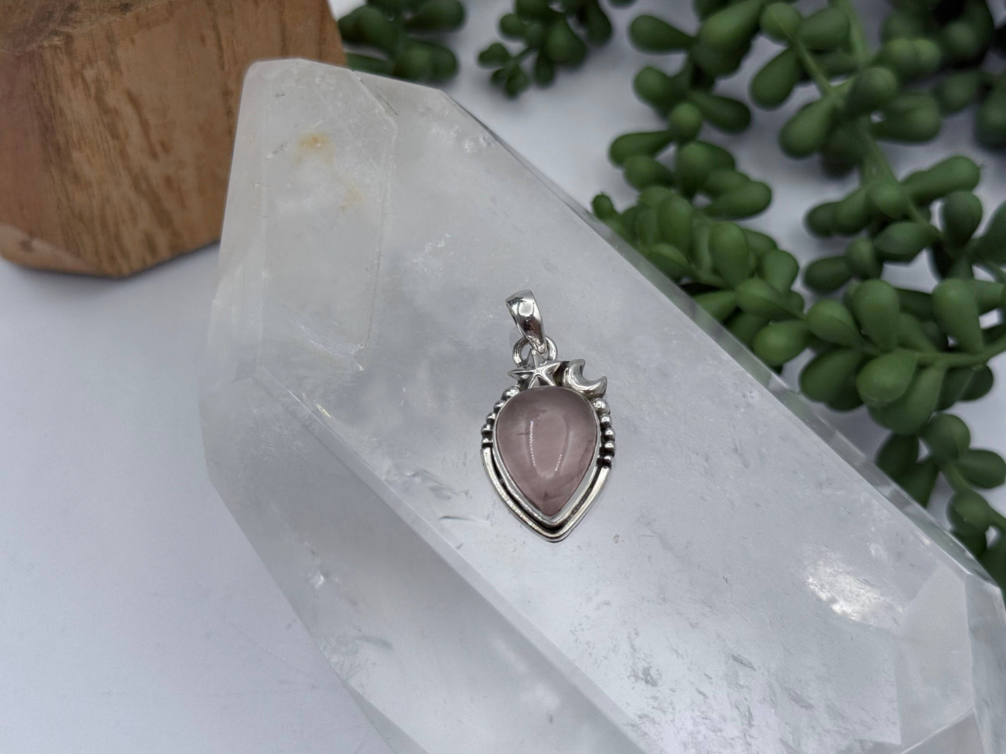 Rose Quartz Tear Drop Cabochon Pendant Sterling Silver/925