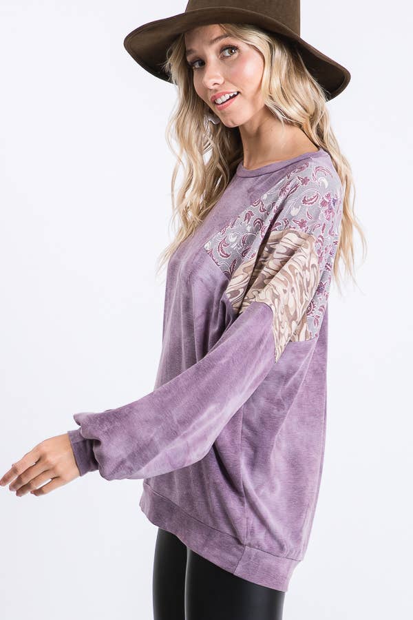 Tie Dye Bishop Sleeve Top: Purple