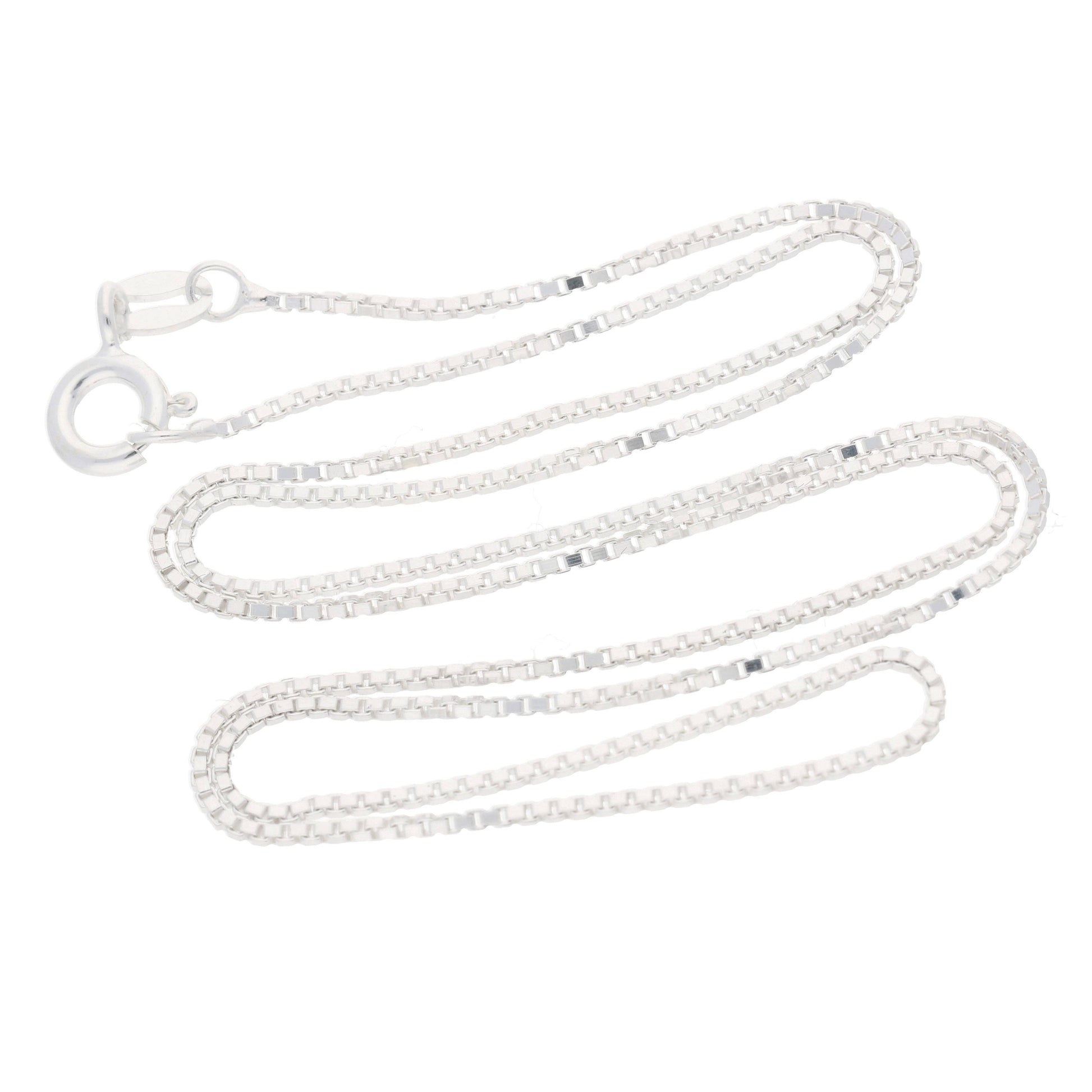 Italian 1mm Sterling Silver Box Link Chain Necklace: 18in