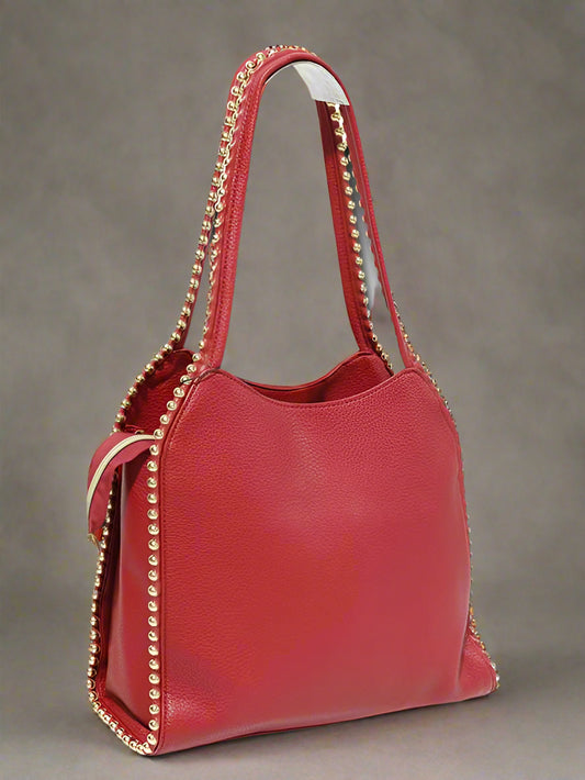 Sophia Shopper W/Chain Ball Trim Red