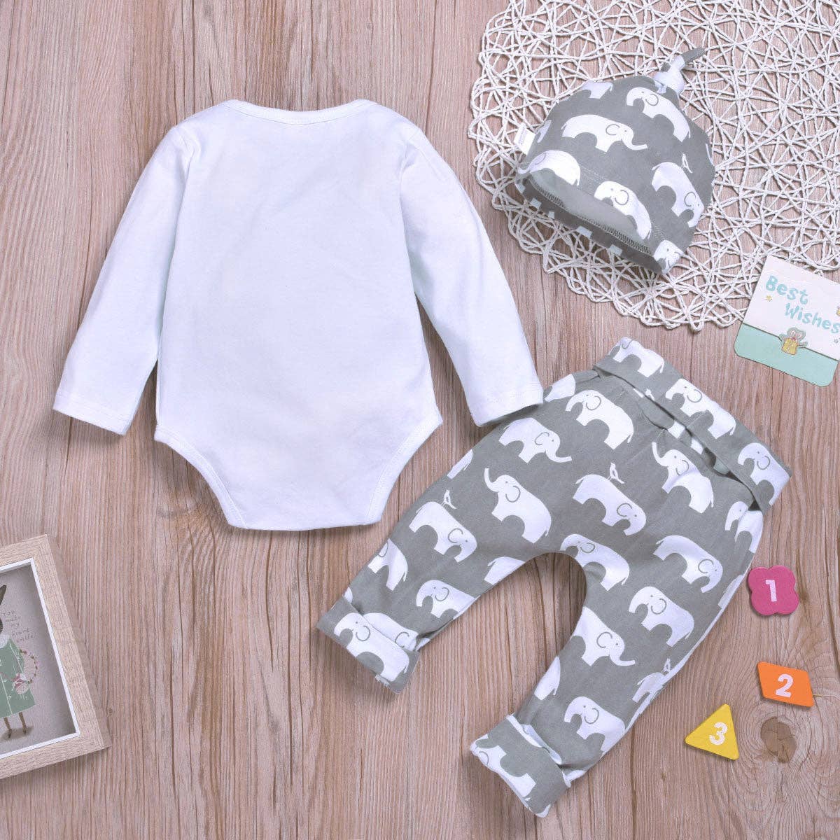 2-Piece Baby “LITTLE PEANUT” Bodysuit, Pants: Gray / 9-12 Months