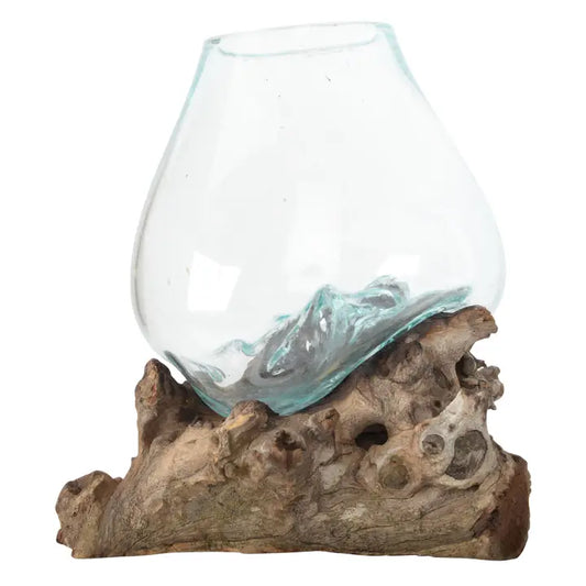 Medium Molten Glass Bowl with Natural Wood