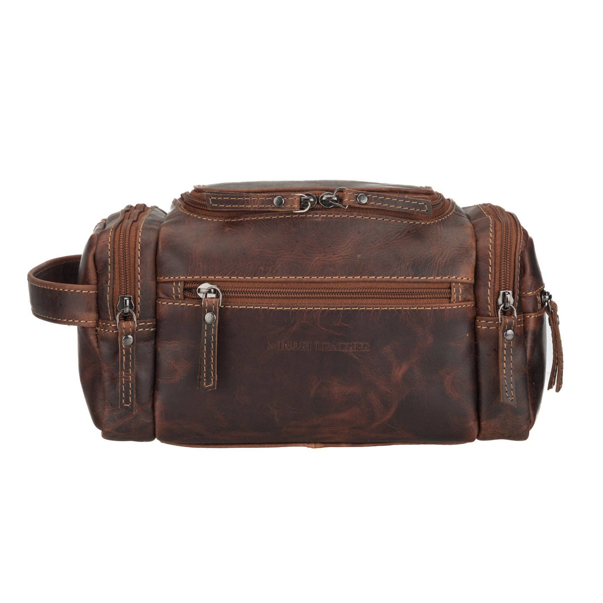 Premium Leather Toiletry Bag, Dopp Kit for Men – Winston – Chestnut