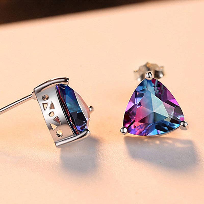 Rainbow Tourmaline Stud Earrings in 925 Sterling Silver