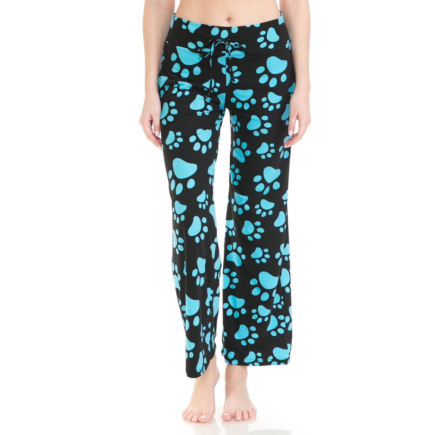 Buttery Soft Print Pajama Pants with Drawstring: Turquoise Paw Print