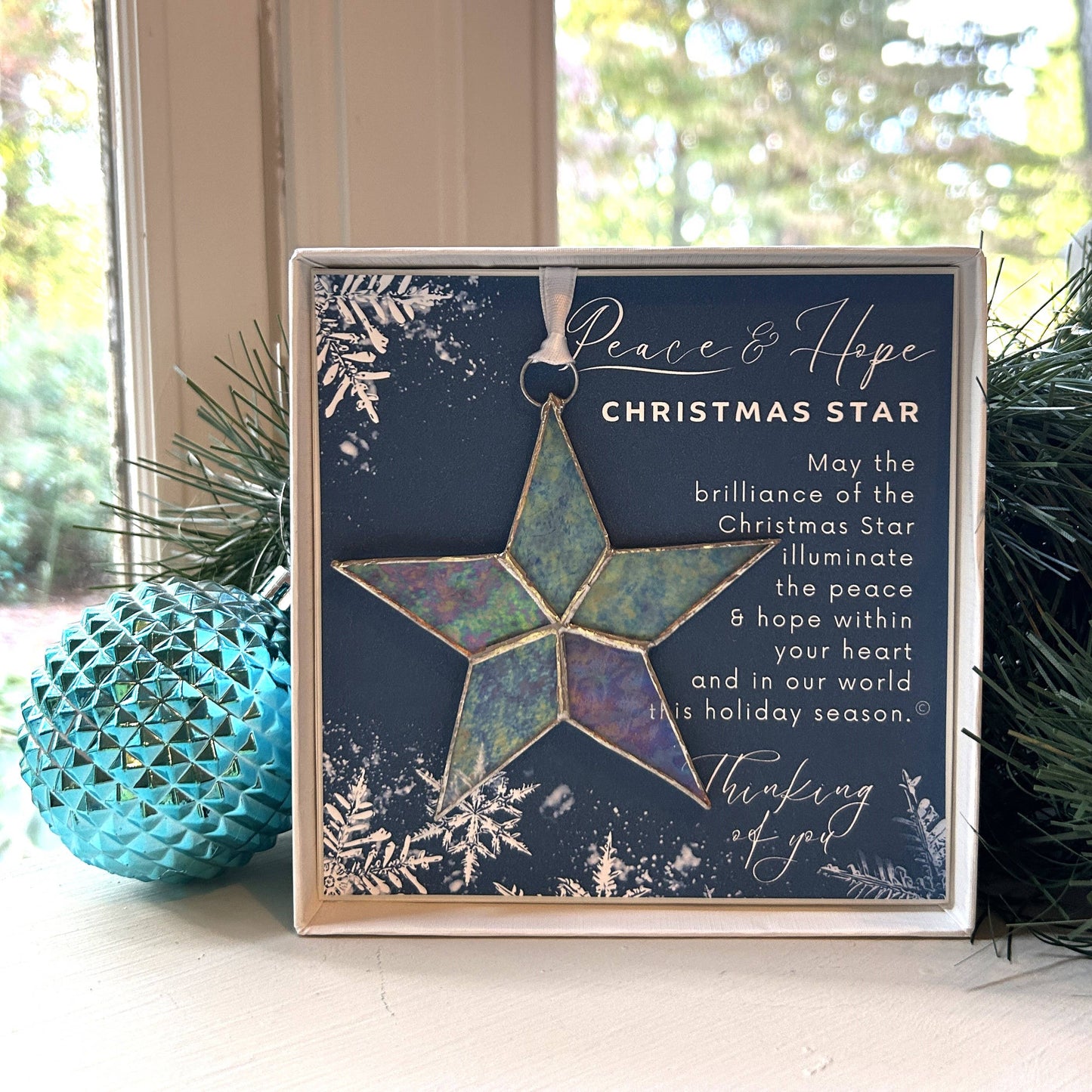 Peace & Hope Christmas Star Ornament Stained Glass 7728