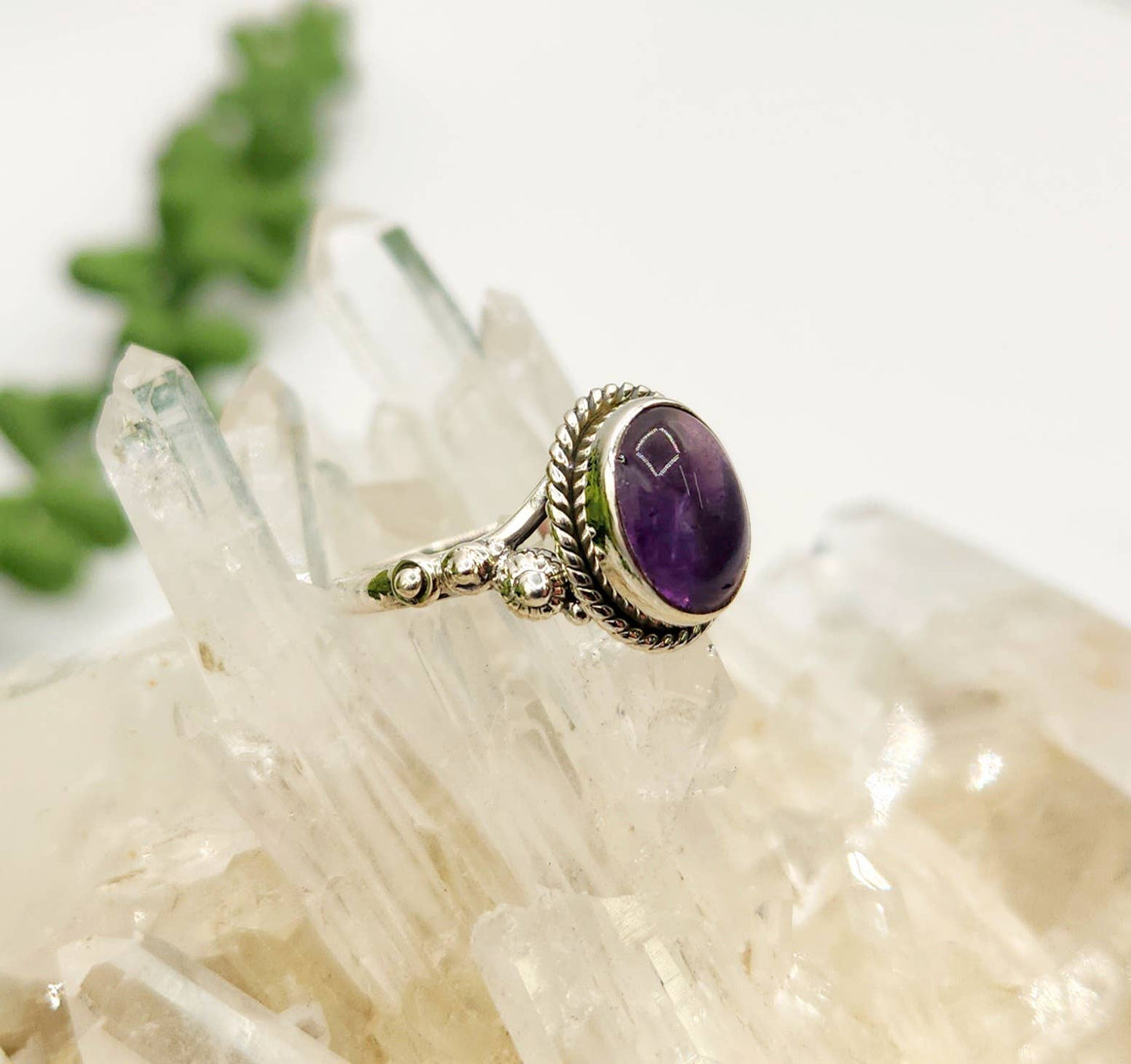 Amethyst Semi-Precious Gemstone Sterling Silver (925) Ring :Size 7