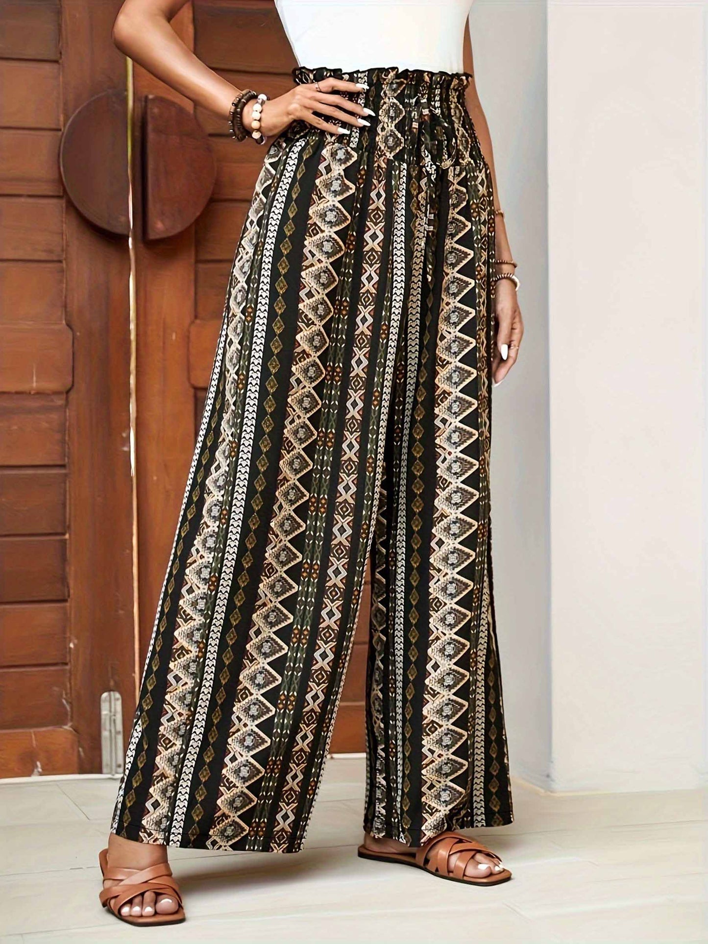 Casual Printed Pants: Black