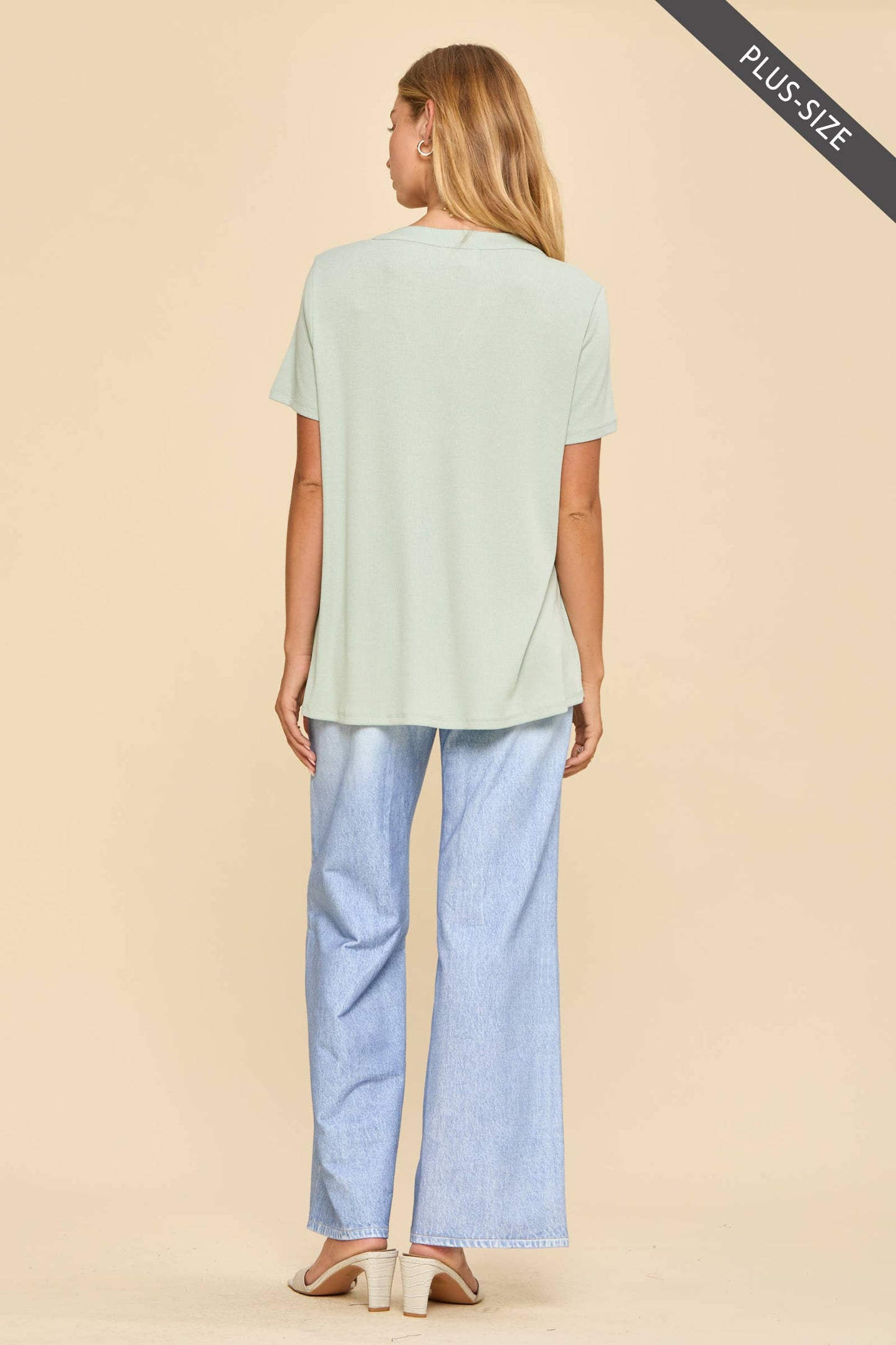 PLUS SIZE Baby Ribbed Boyfriend Knit Top: Mint