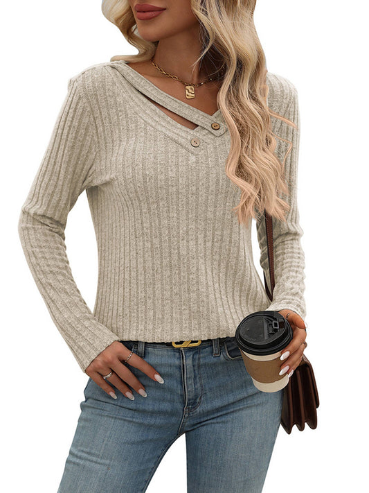 Leisure V-neck Button Pit Top: Beige