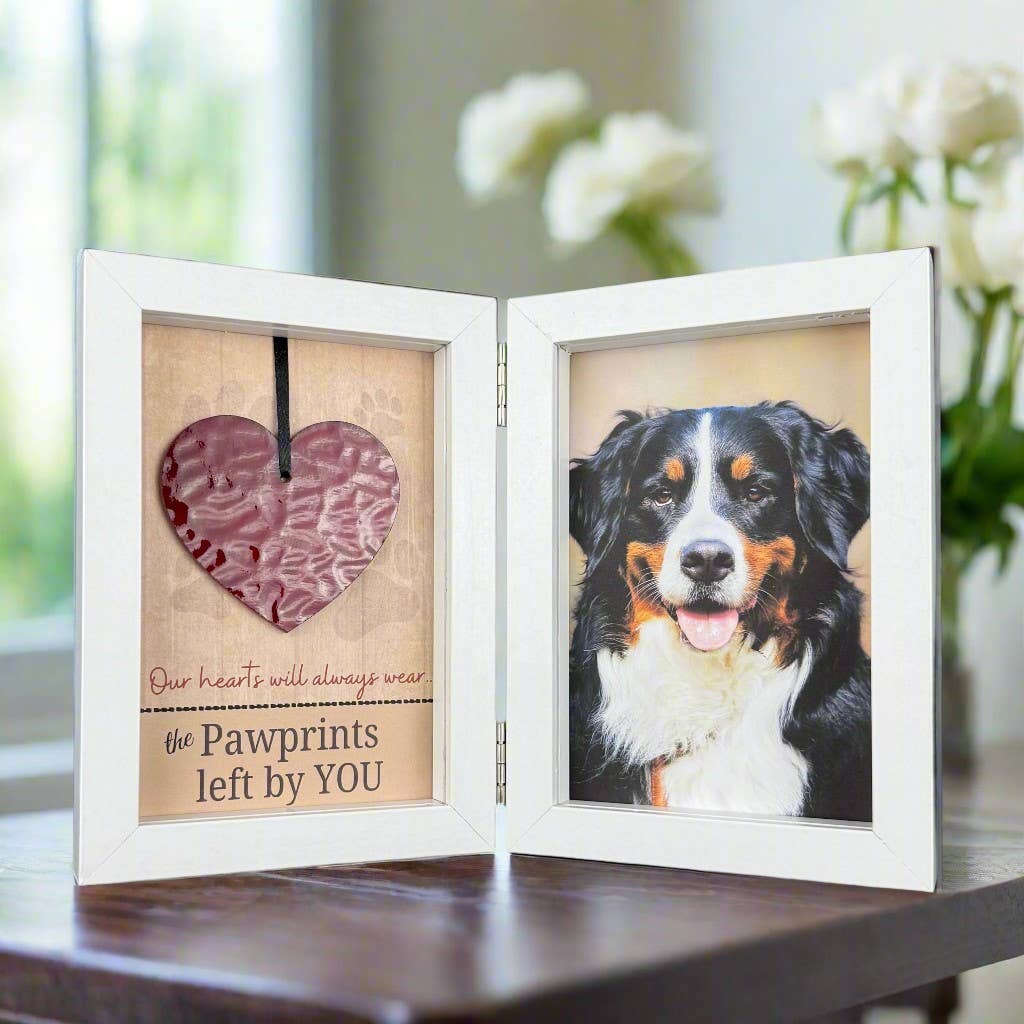Pawprints Left By You Memorial Frame w/ Glass Heart 8108