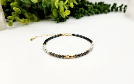 PAIN RELIEF-Terahertz/Howlite/Hematite Bracelet-3mm w/Clasp