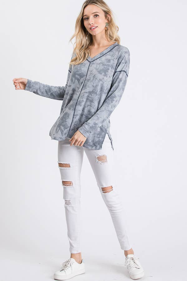 Vintage Tie Dye V Neck Top: Vintage Denim