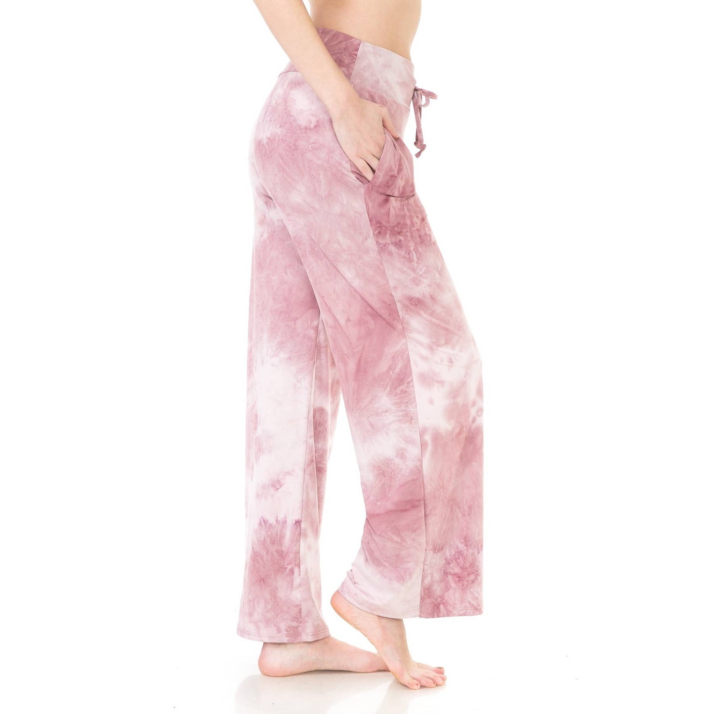 Buttery Soft Print Lounge Pants with Drawstring: Rose