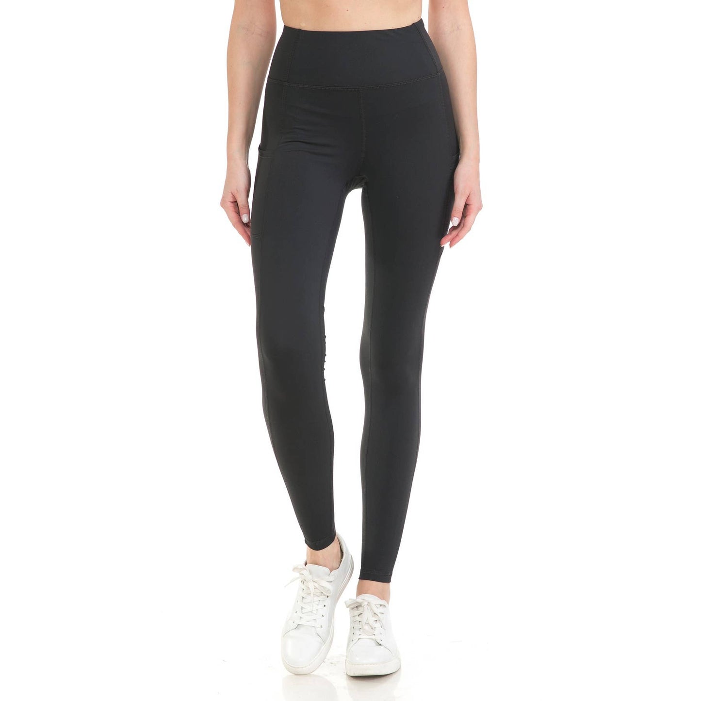 High Waist Activewear Leggings - Side Pockets: Black