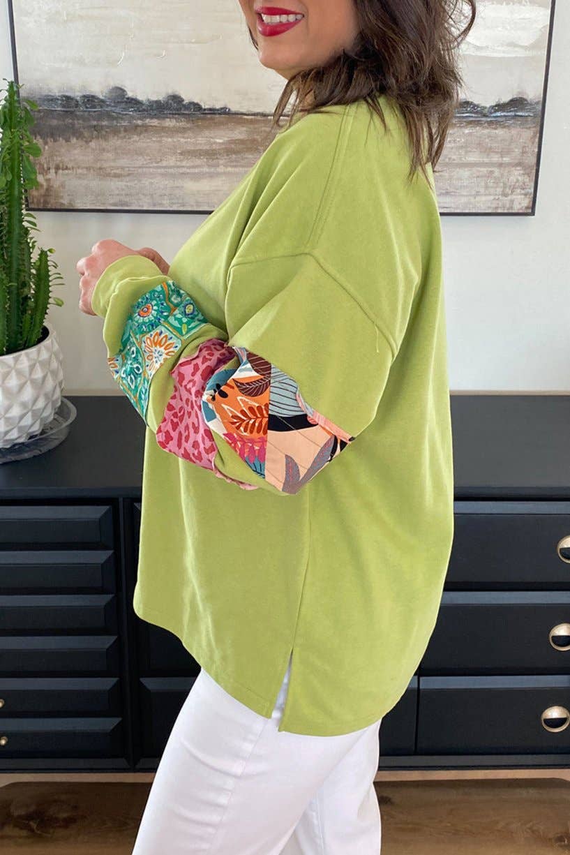 Plus Patchwork Long Sleeve Sweatshirt