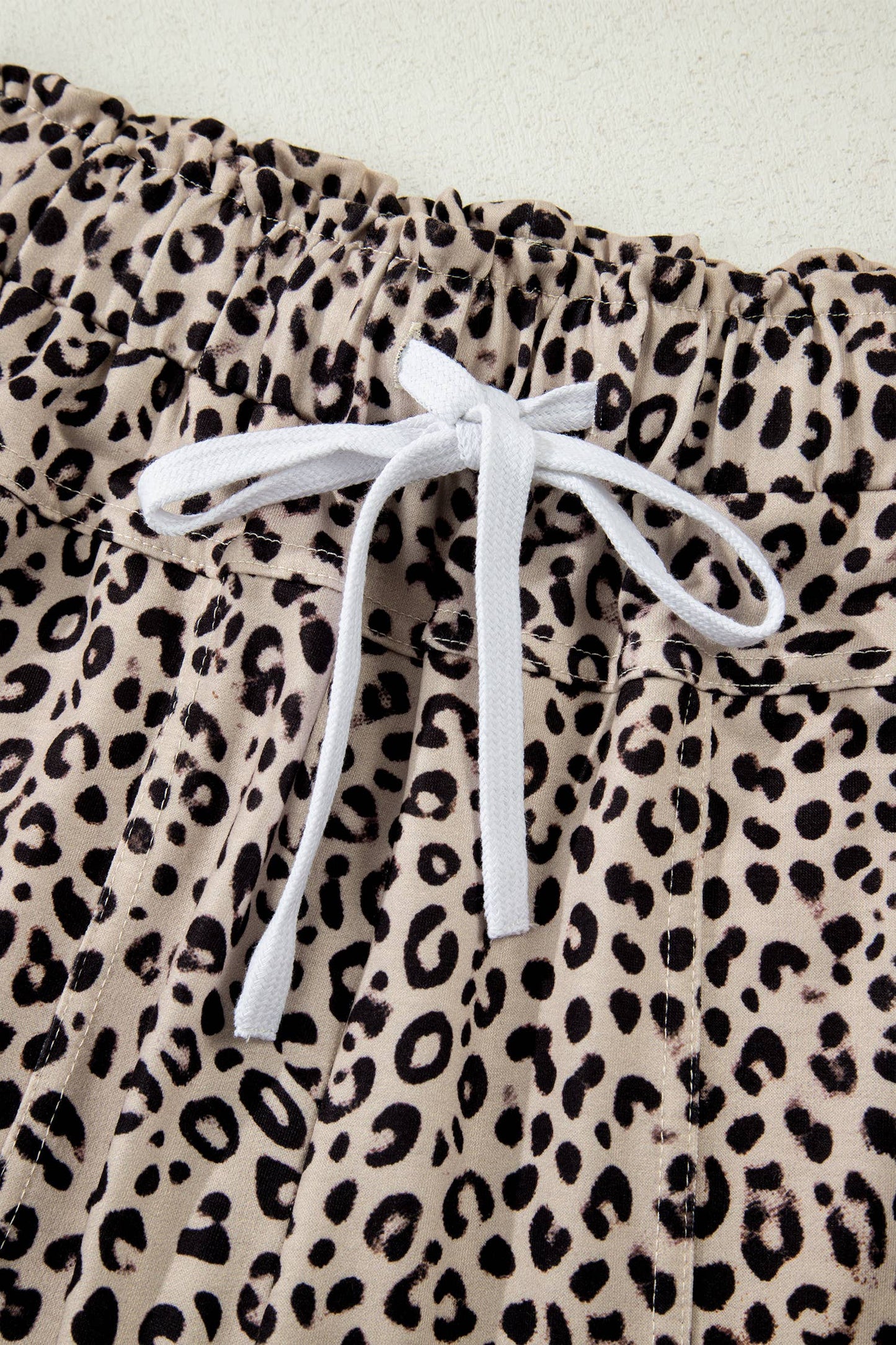 Leopard Animal Print Wide Leg Terry Knit Pants: Khaki