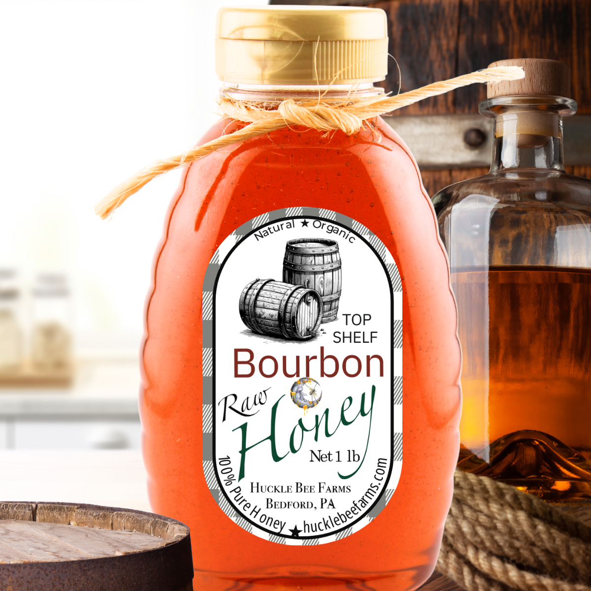 Bourbon Infused Raw Honey: 1 lb Bottle