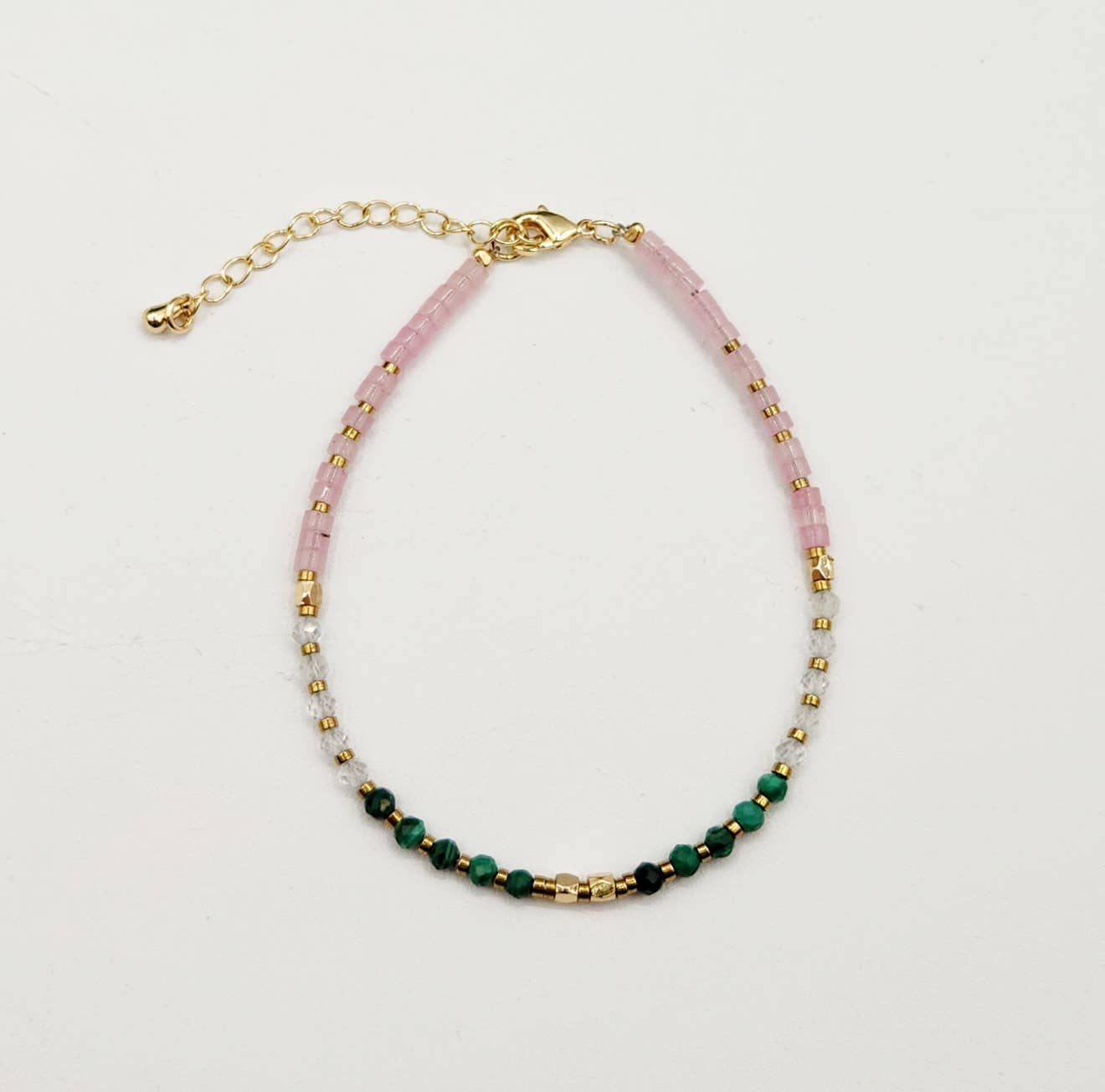 CANCER HEALING HARMONY-Malachite/Clear/Rose Quartz Bracelet