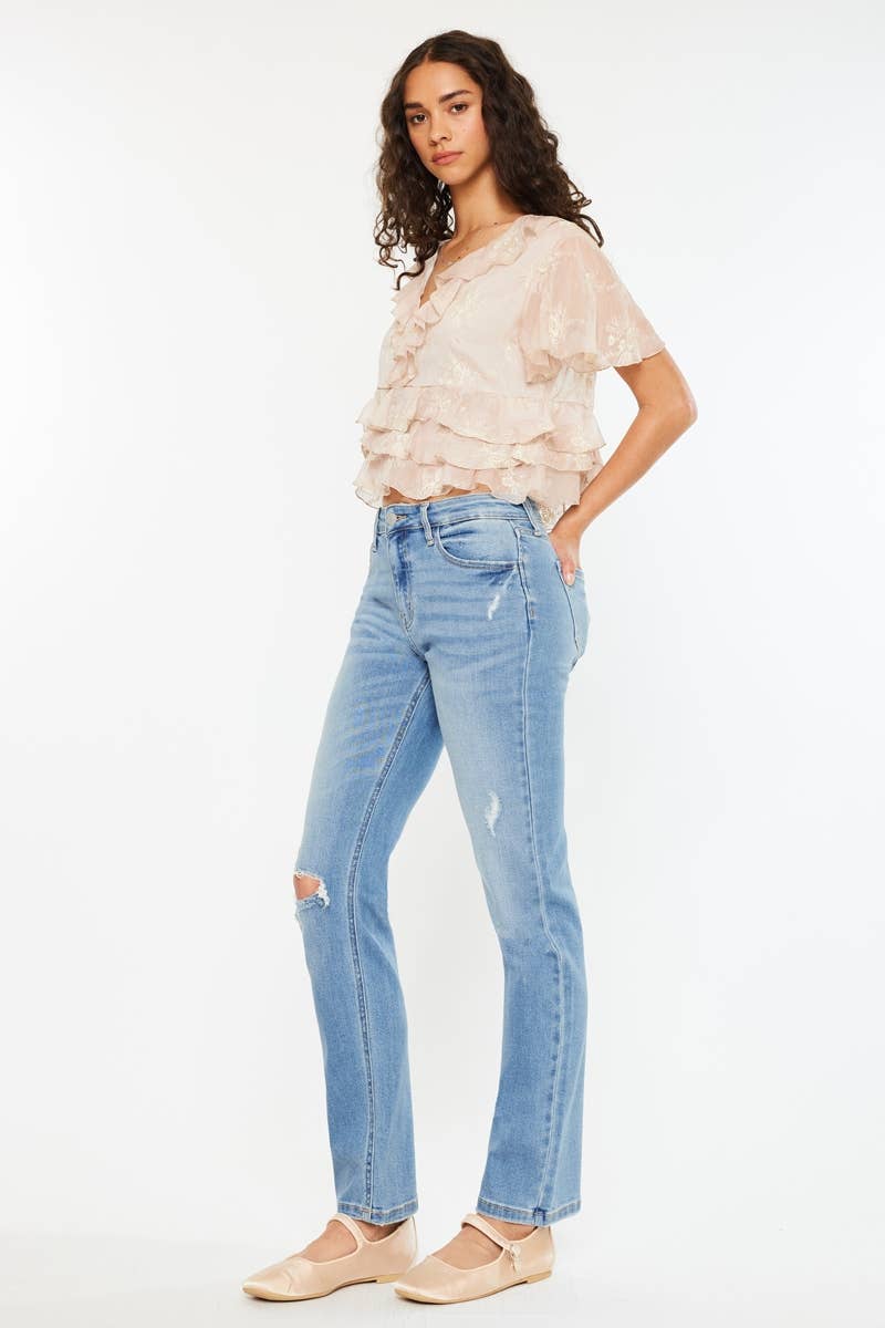 KAN CAN HIGH RISE SLIM STRAIGHT JEANS-MEDIUM WASH