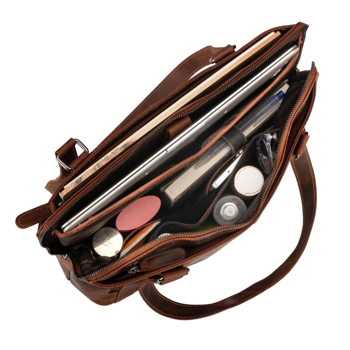 Camille Leather Laptop Tote Bag: Chestnut