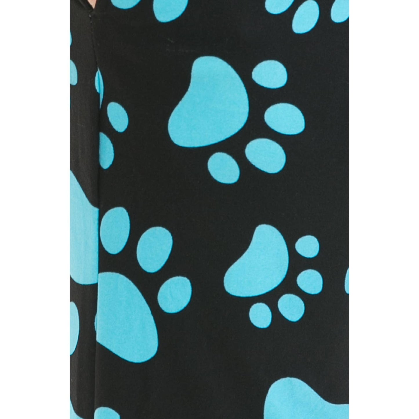 Buttery Soft Print Pajama Pants with Drawstring: Turquoise Paw Print