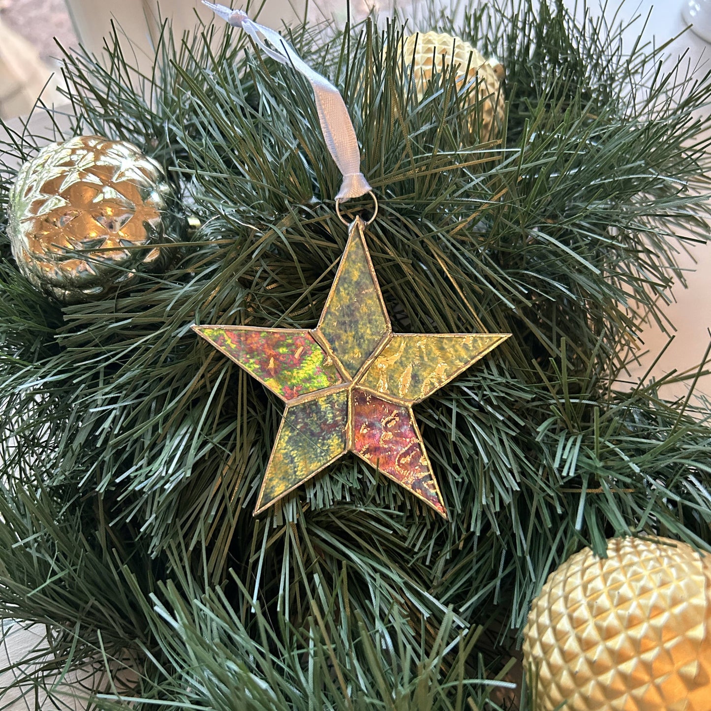 Peace & Hope Christmas Star Ornament Stained Glass 7728