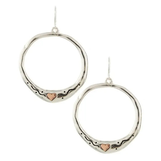 Silver_rose Gold Heart Open Circle Fish Hook Earrings