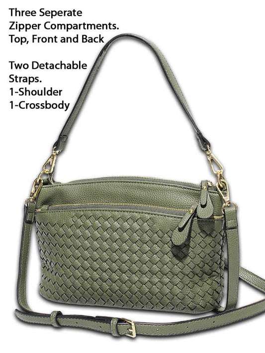 Meloney Woven 3 Zipper Shoulder/Crossbody Olive