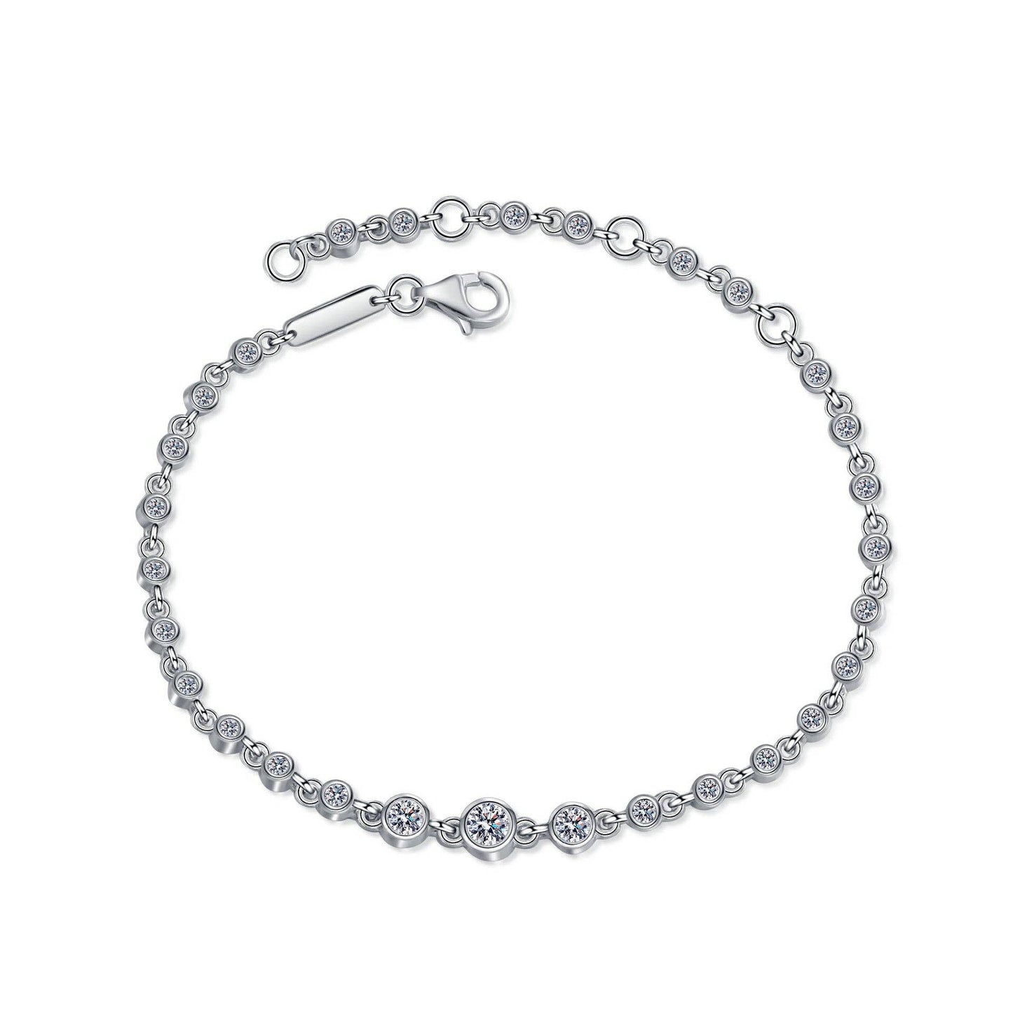 Round Moissanite Bezel Chain Bracelet in 925 Sterling Silver