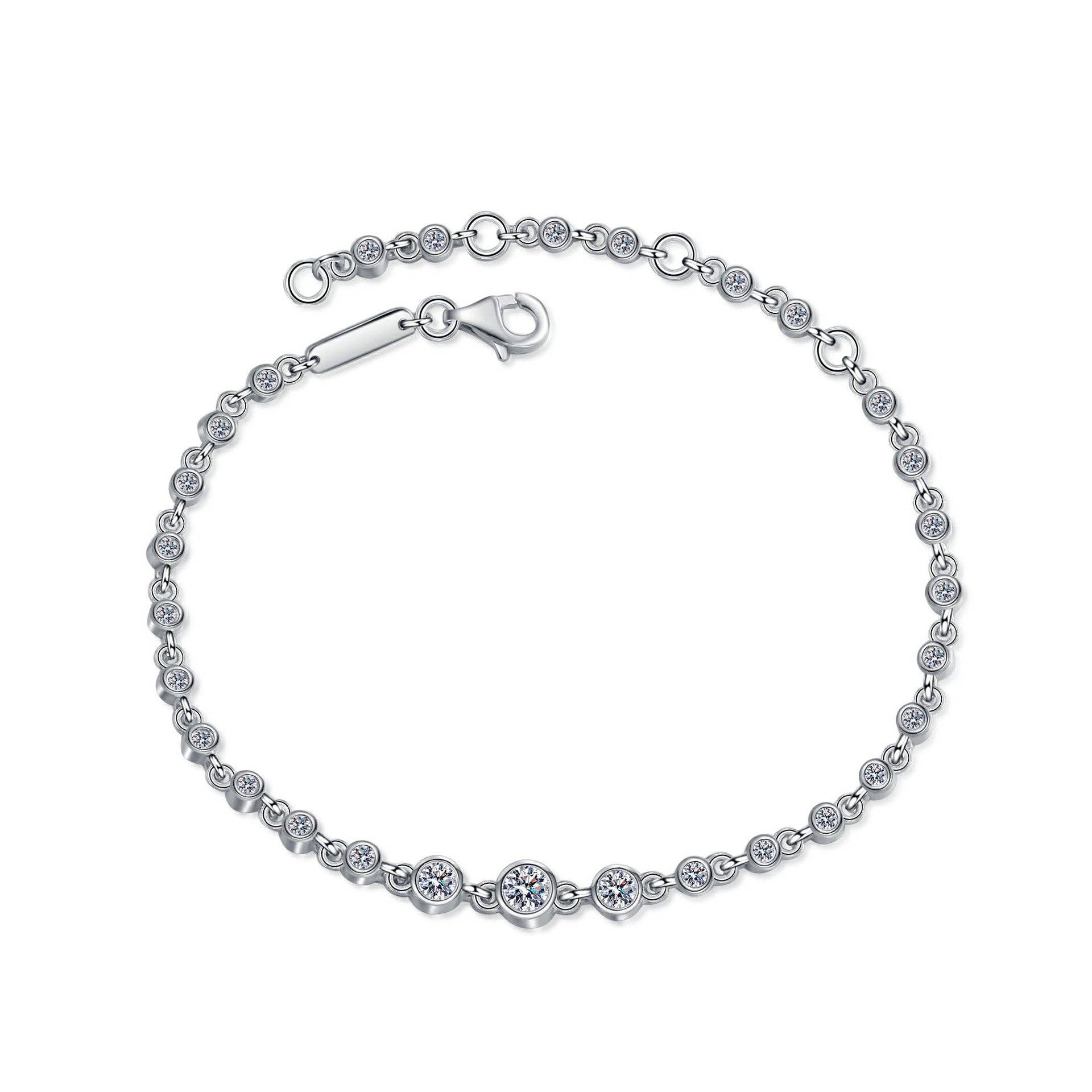 Round Moissanite Bezel Chain Bracelet in 925 Sterling Silver