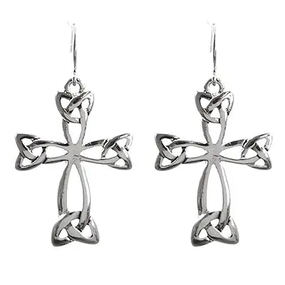 Trinity Knot Cross Metal Dangle Earrings