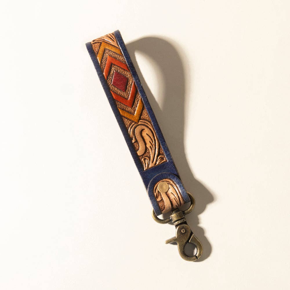 Myra Sedona Breeze Handtooled Leather Keyfob in Oxide Red: Oxide Red